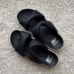 Sorel Black Padded Slide Sandals